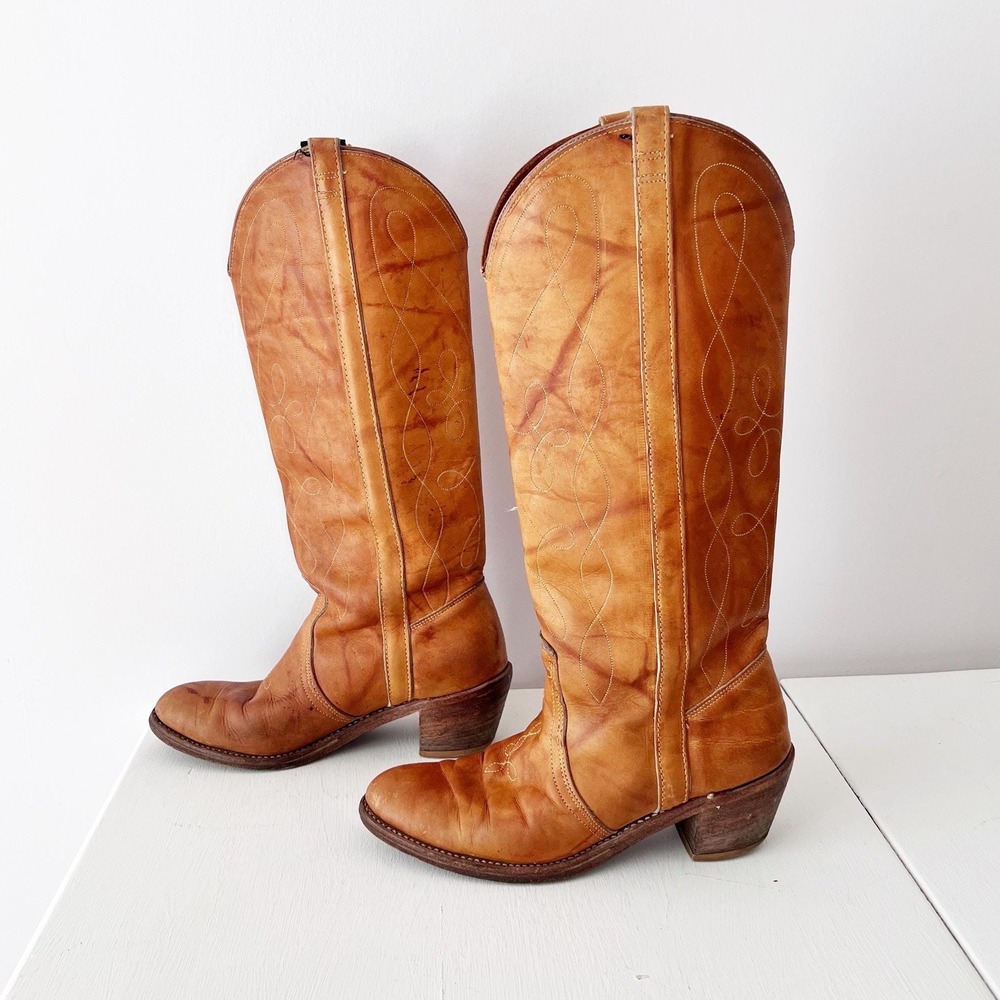 SIZE 7 to 8 Vintage Cowboy‎ Boots / Dingo Genuine Leather Cowgirl Boots